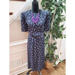 Vintage Karin Stevens Black Rayon Round Neck Half Sleeve Knee Length Dress 10